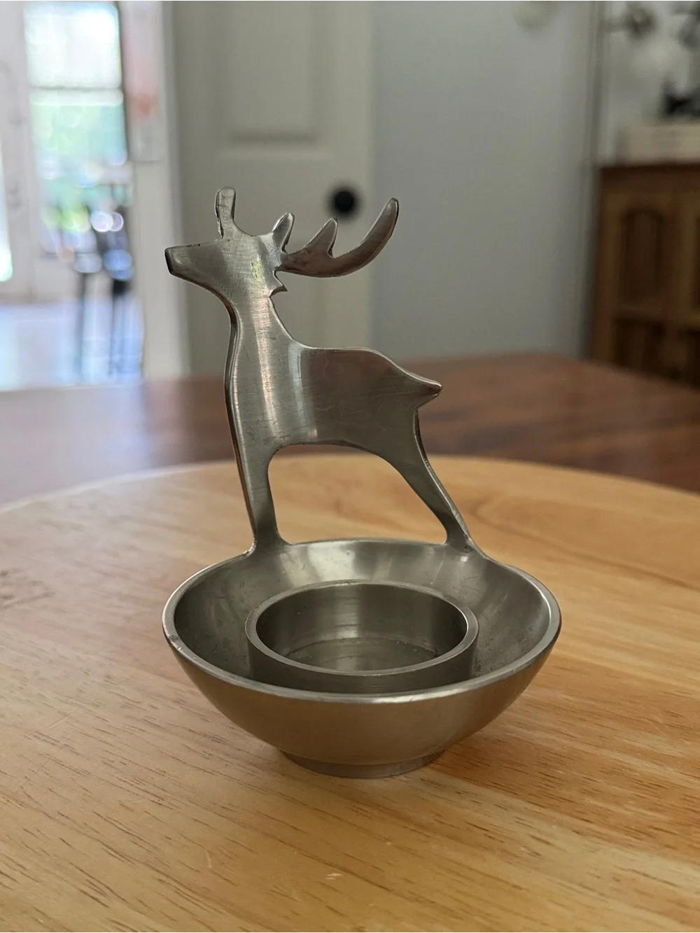 Vintage Eddie Bauer Pewter Reindeer Votive Candle Holder